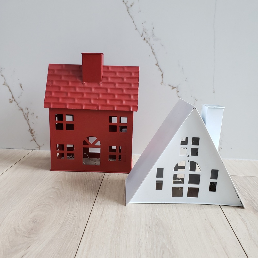 Metal LED Light Up Village Houses Set‎ Red White Christmas Decor